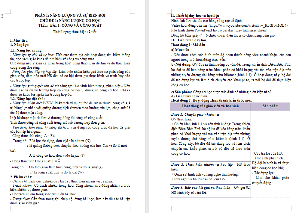 Giáo án PowerPoint Khoa học tự nhiên 9 Bài 1: Công và công suất