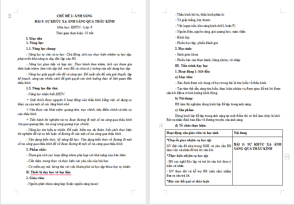 Giáo án PowerPoint Khoa học tự nhiên 9 Bài 5: Sự khúc xạ ánh sáng qua thấu kính