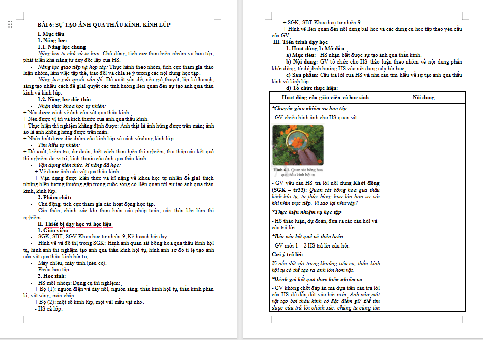 Giáo án PowerPoint Khoa học tự nhiên 9 Bài 6: Sự tạo ảnh qua thấu kính. Kính lúp