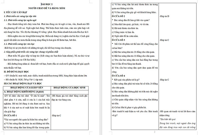 Giáo án Tiếng Việt 5 Người chăn đê và hàng xóm