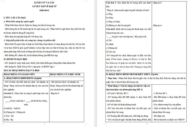 Giáo án Tiếng Việt 5 Luyện tập về đại từ (tiếp theo)
