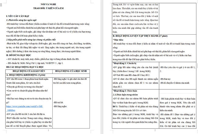 Giáo án Tiếng Việt 5 Trao đổi Ý kiến của em