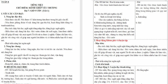 Giáo án Tiếng Việt 4 Gió vườn