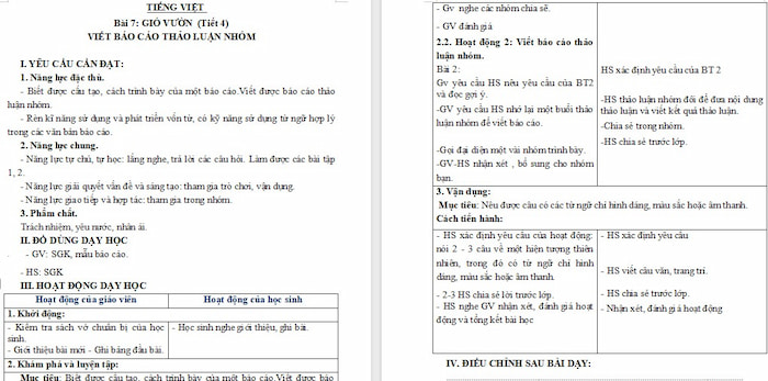 Giáo án Tiếng Việt 4 Viết báo cáo thảo luận nhóm