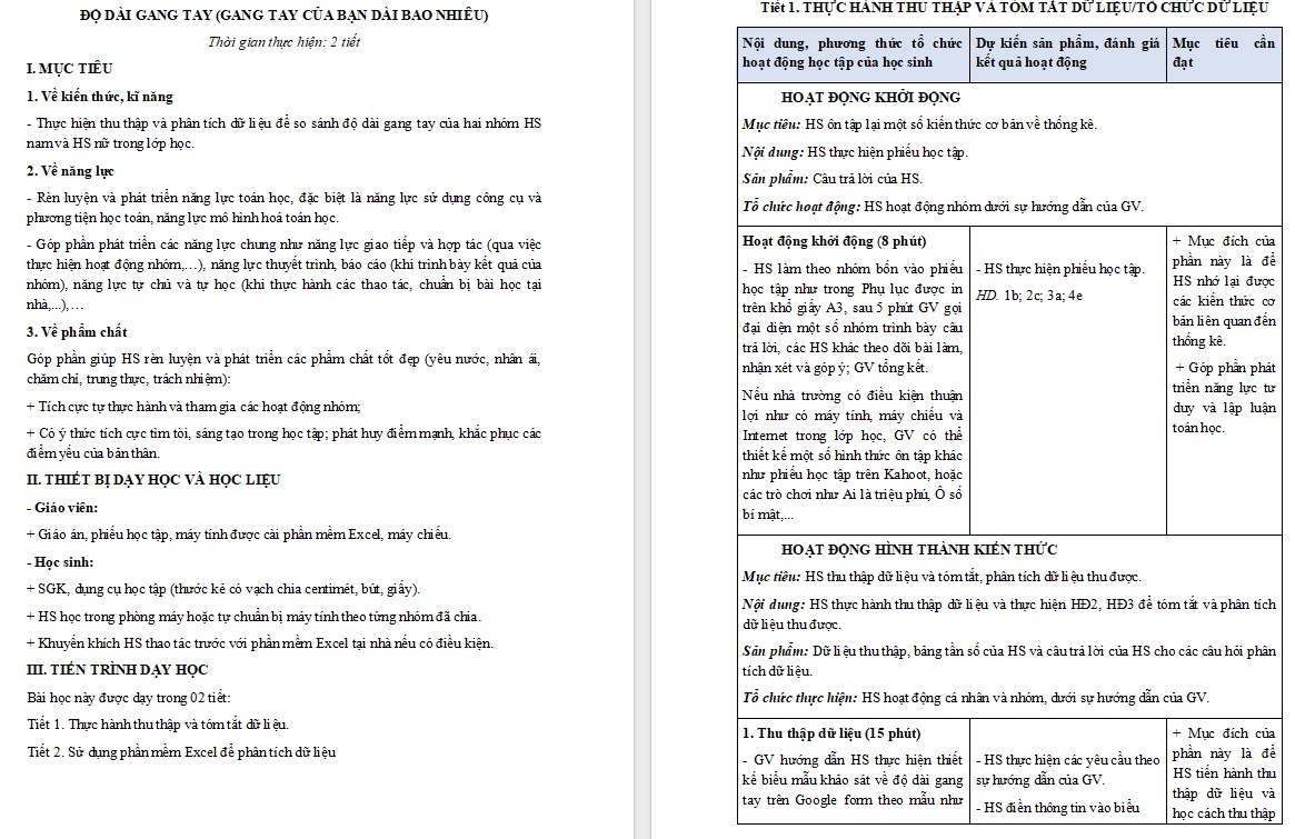 Giáo án Bài Độ dài gang tay Toán 12 Kết nối tri thức