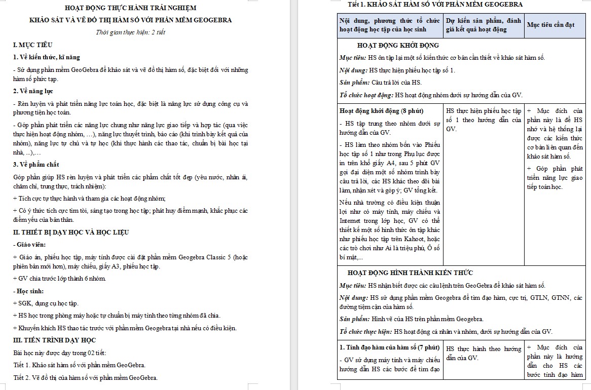 Giáo án Bài Khảo sát và vẽ đồ thị hàm số với phần mềm GeoGebra Toán 12 Kết nối tri thức