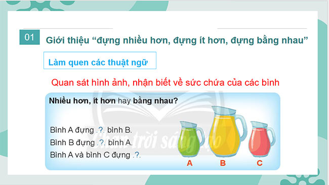 PowerPoint Toán 2: Đựng nhiều nước, đựng ít nước