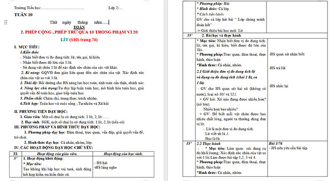 Giáo án Toán 2: Lít