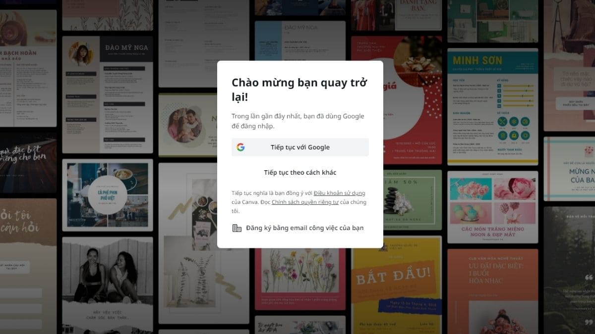 Đăng nhập vào tài khoản Canva 