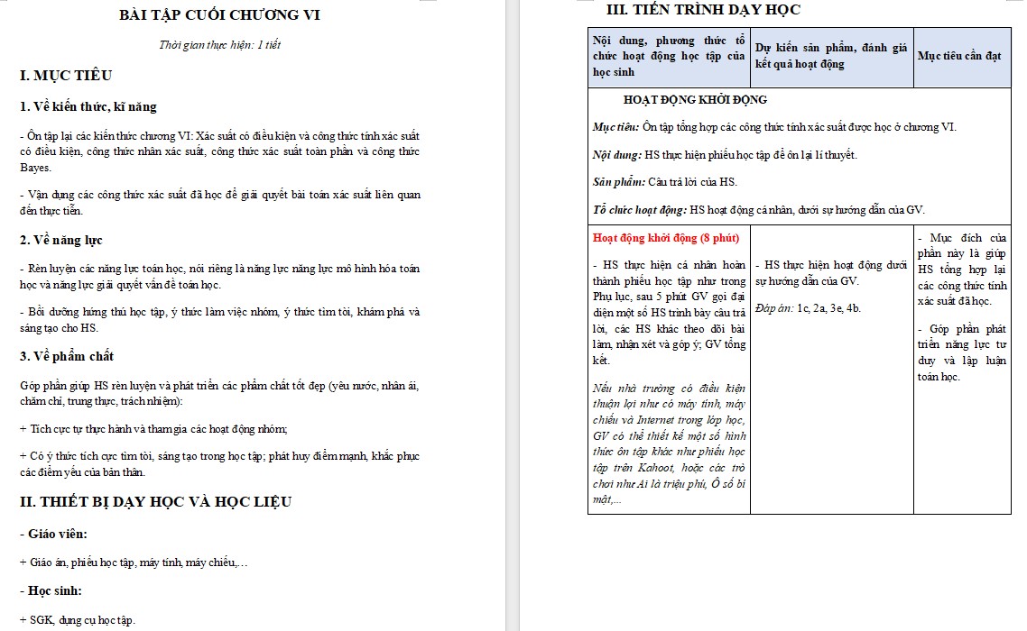 Giáo án Bài tập cuối chương VI Toán 12 Kết nối tri thức