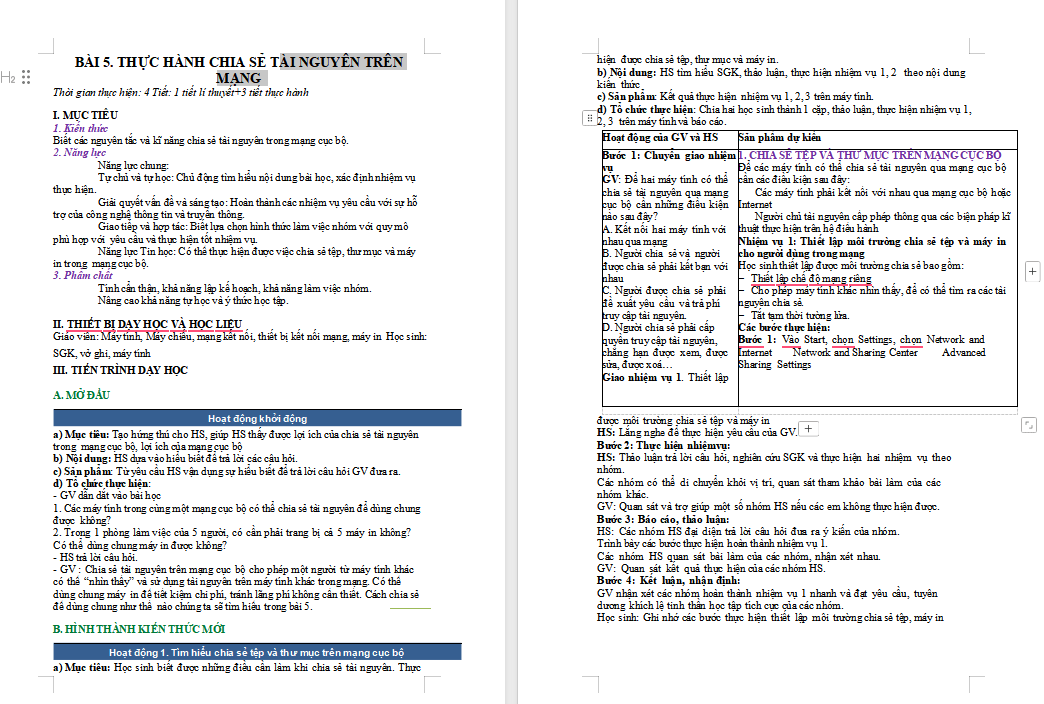 Giáo án PowerPoint Tin học 12 Bài 5: Thực hành chia sẻ tài nguyên trên mạngo