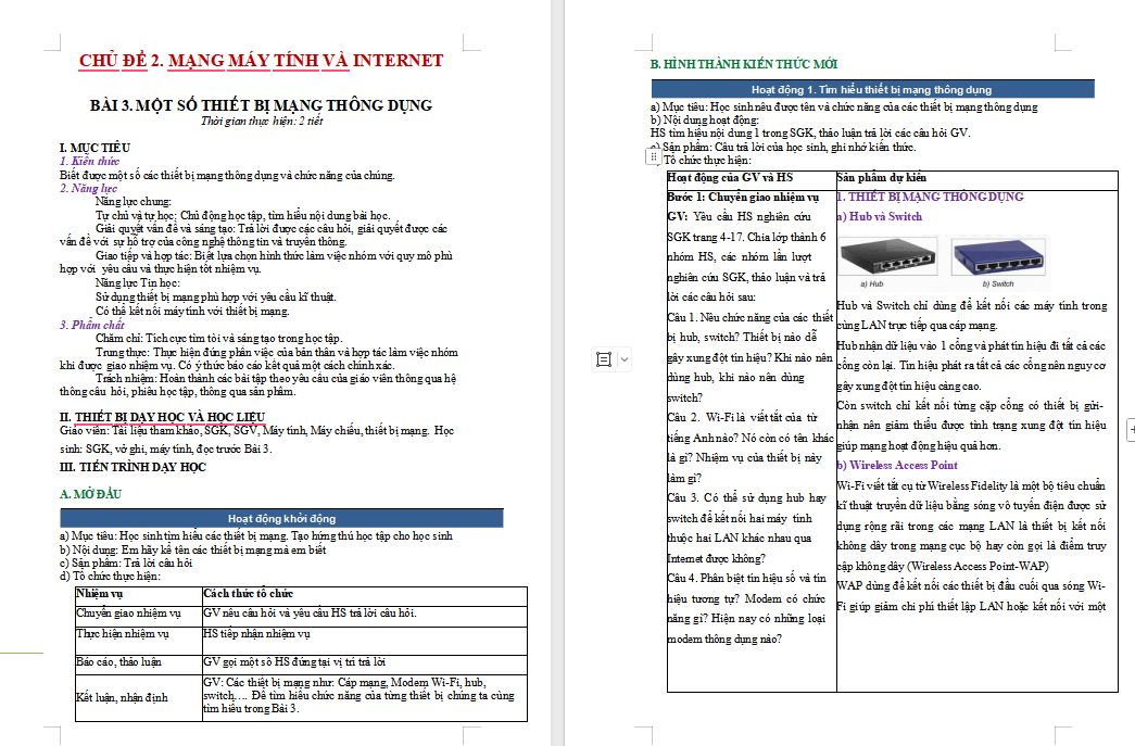 Giáo án PowerPoint Tin học 12 Bài 3: Một số thiết bị mạng thông dụng