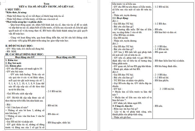 Giáo án Toán 2: Tia số. Số liền trước, số liền sau