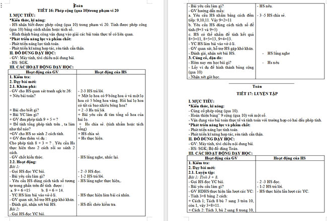 Giáo án Toán 2: Phép cộng (qua 10) trong phạm vi 20