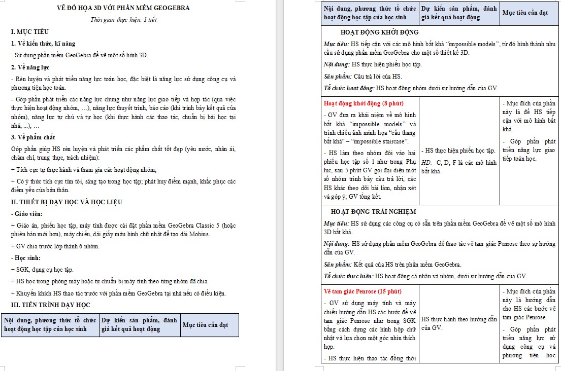 Giáo án Bài Vẽ đồ hoạ 3D với phần mềm GeoGebra Toán 12 Kết nối tri thức