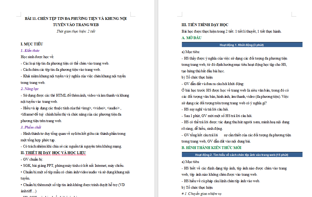 Giáo án PowerPoint Tin học 12 Bài 11: Chèn tệp tin đa phương tiện và khung nội tuyến vào trang web