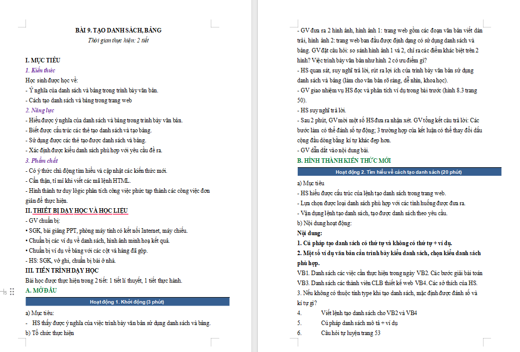 Giáo án PowerPoint Tin học 12 Bài 9: Tạo danh sách bảng