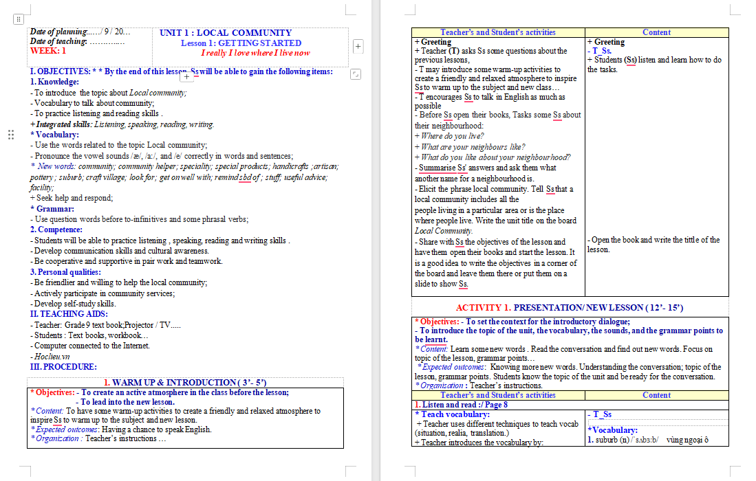 Tiếng Anh 9 Unit 1: Getting Started