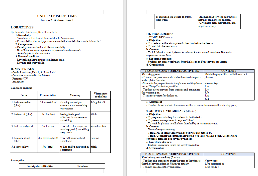 Giáo án PowerPoint Tiếng Anh 8 Unit 1: A Closer Look 1