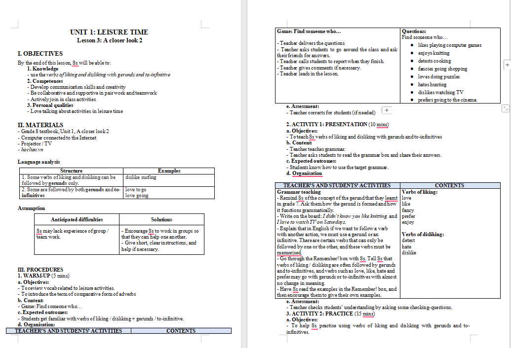 Giáo án PowerPoint Tiếng Anh 8 Unit 1: A Closer Look 2