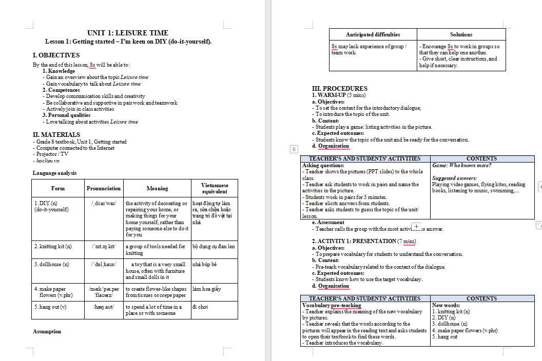 Giáo án PowerPoint Tiếng Anh 8 Unit 1: Getting Started