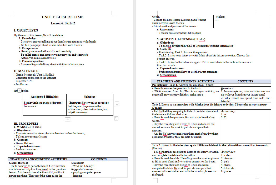 Giáo án PowerPoint Tiếng Anh 8 Unit 1: Skills 2
