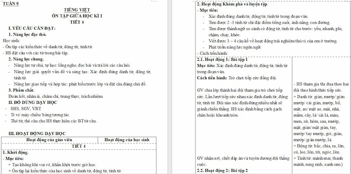 Giáo án Tiếng Việt 4 Ôn tập giữa kì 1 Tiết 4, 5