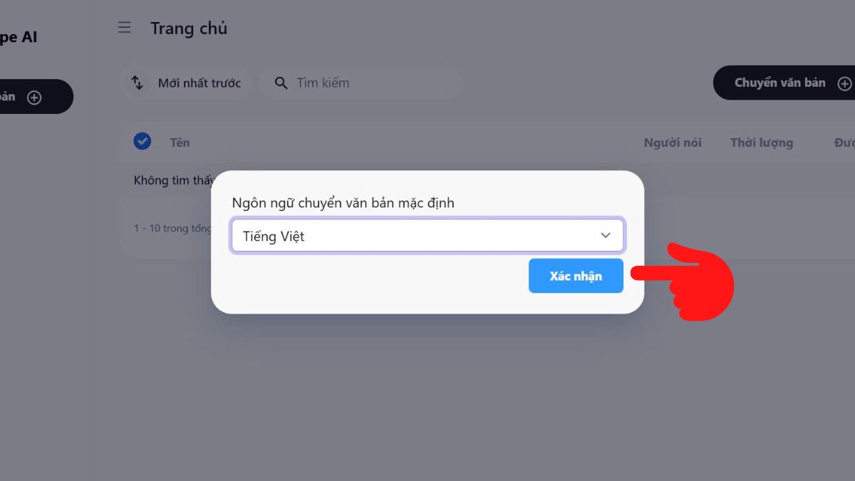 Chọn ngôn ngữ chuyển video thành văn bản