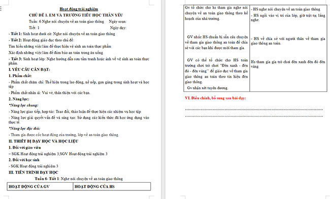 Giáo án Hoạt động trải nghiệm 3 Tuần 6