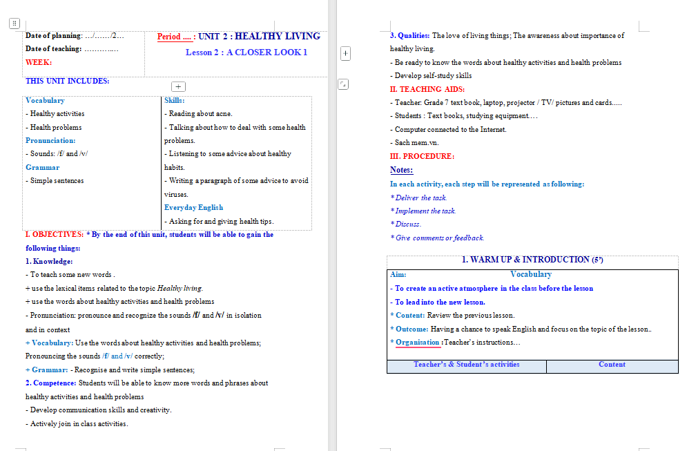 Tiếng Anh 7 Unit 2: A Closer Look 1