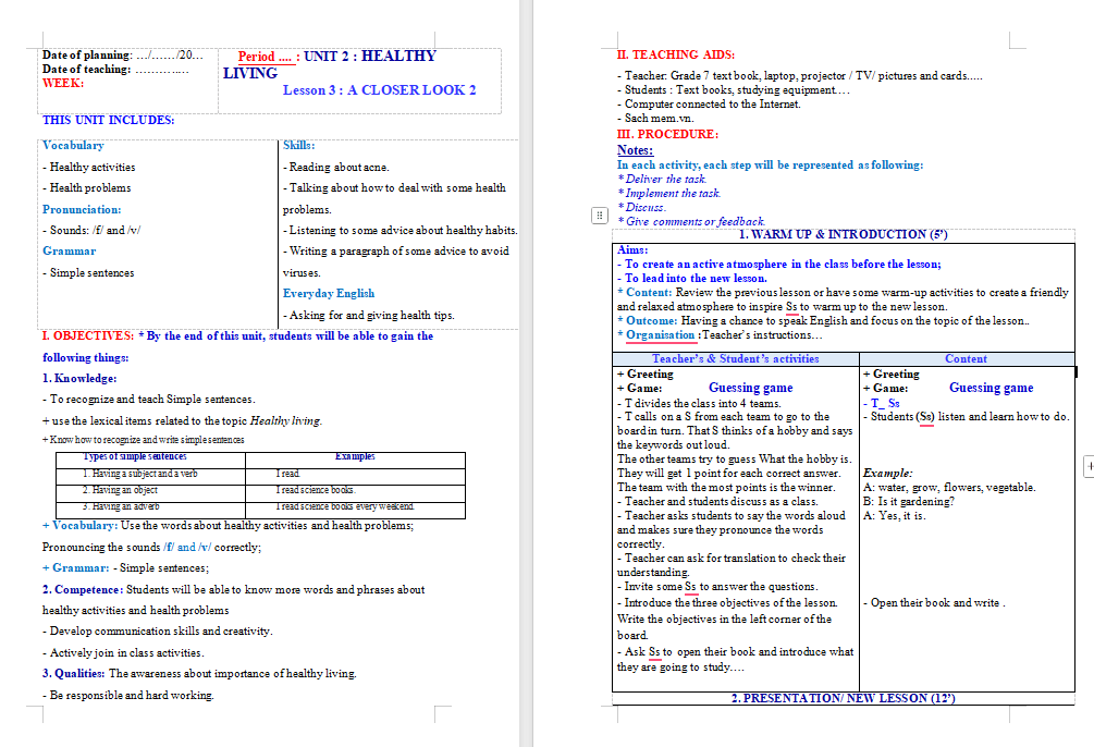 Tiếng Anh 7 Unit 2: A Closer Look 2