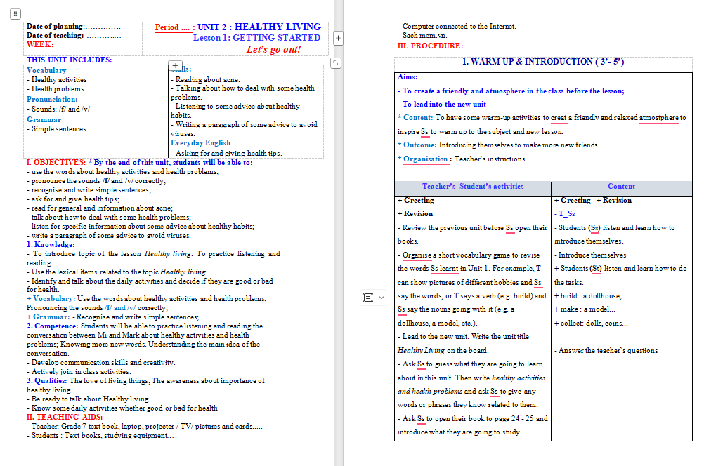 Tiếng Anh 7 Unit 2: Getting Started