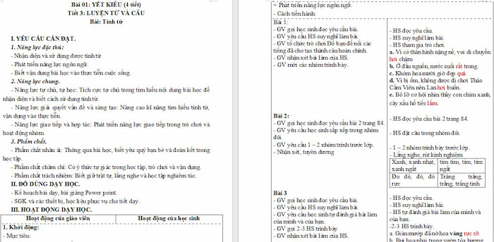 Giáo án Tiếng Việt 4 Luyện tập về tính từ