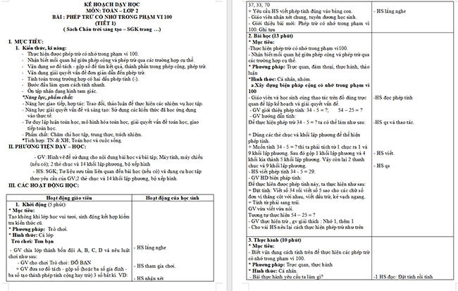 Toán 2: Phép trừ có nhớ trong phạm vi 100