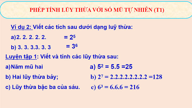 PowerPoint Toán 6 Bài 5: Phép tính lũy thừa với số mũ tự nhiên