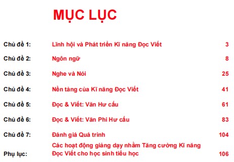Tài liệu tập huấn Tăng cường kĩ năng đọc viết cho học sinh tiểu học