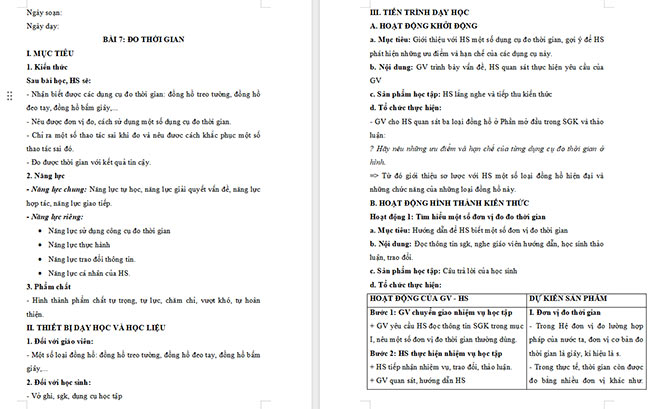 Giáo án Khoa học tự nhiên 6 Bài 7: Đo thời gian