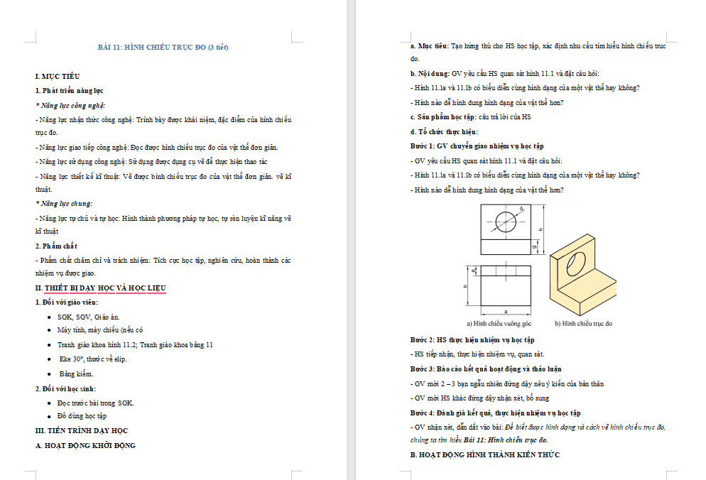 Giáo án PowerPoint Công nghệ 10 Bài 11: Hình chiếu trục đo