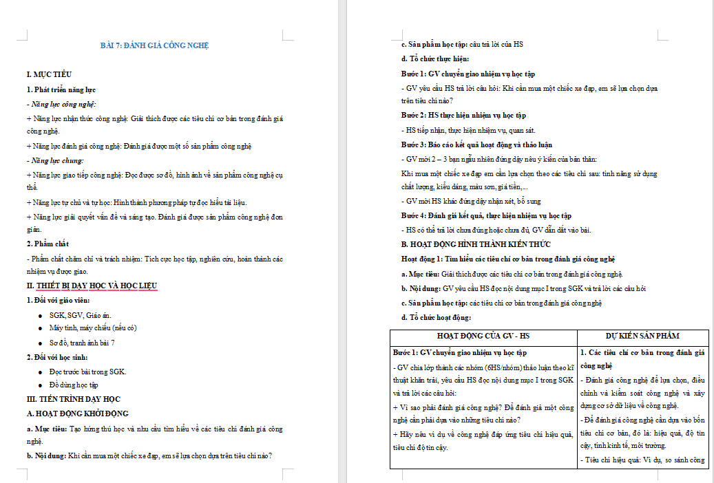 Giáo án PowerPoint Công nghệ 10 Bài 7: Đánh giá công nghệ