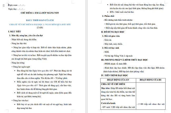 Giáo án Tiếng Việt 2 Ngày hôm qua đâu rồi?