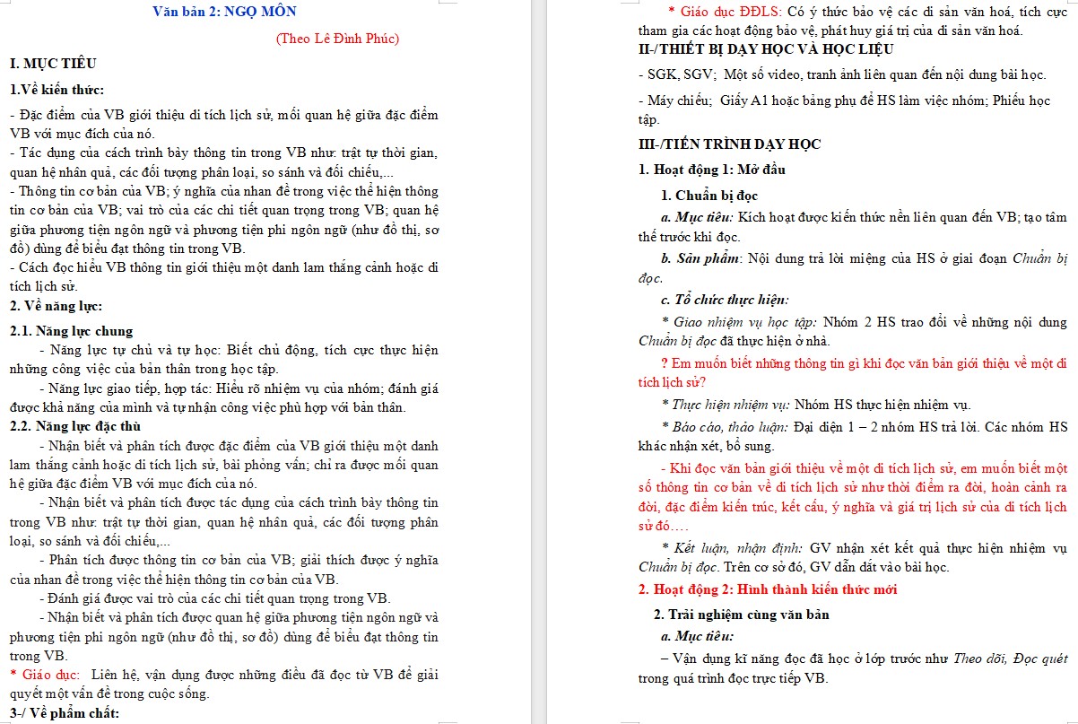 KHBD Ngữ văn 9 Bài Ngọ Môn CTST 