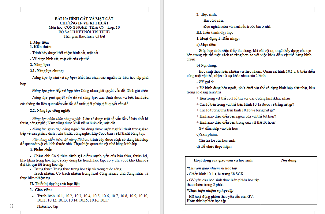 Giáo án PowerPoint Công nghệ 10 Bài 10: Hình cắt và mặt cắt