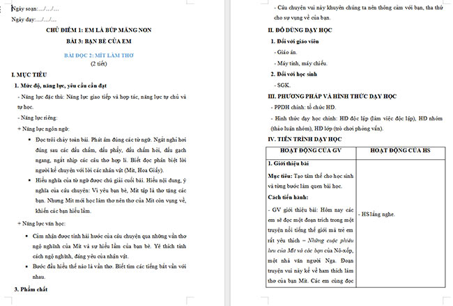 Giáo án Tiếng Việt 2 Mít làm thơ