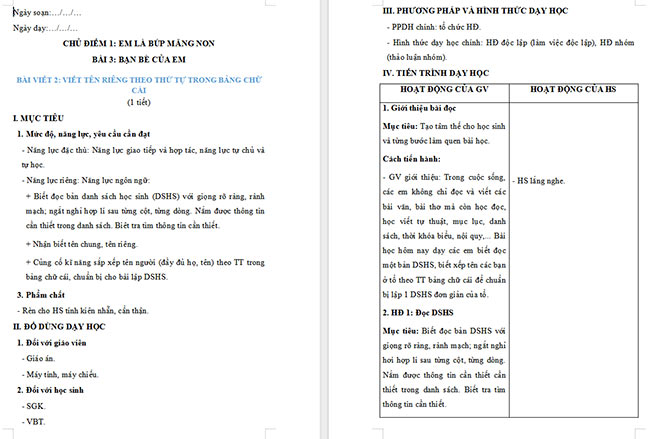 Giáo án Tiếng Việt 2 Viết tên riêng theo thứ tự trong bảng chữ cái