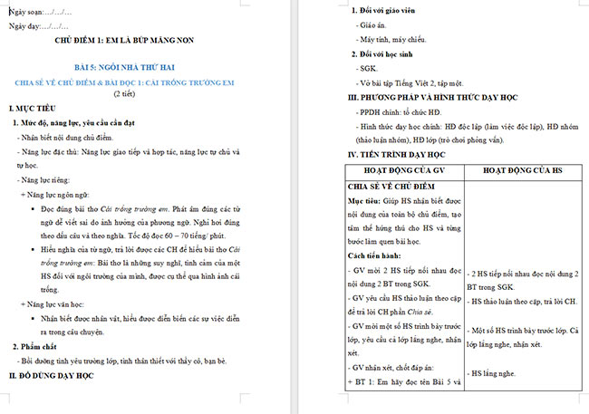 Giáo án Tiếng Việt 2 Cái trống trường em