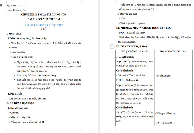 Giáo án Tiếng Việt 2 Tập chép Dậy sớm, Chữ hoa D