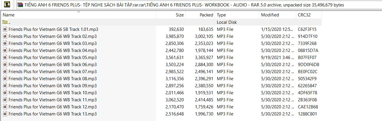 File nghe sách bài tập tiếng Anh 6 Friends plus 