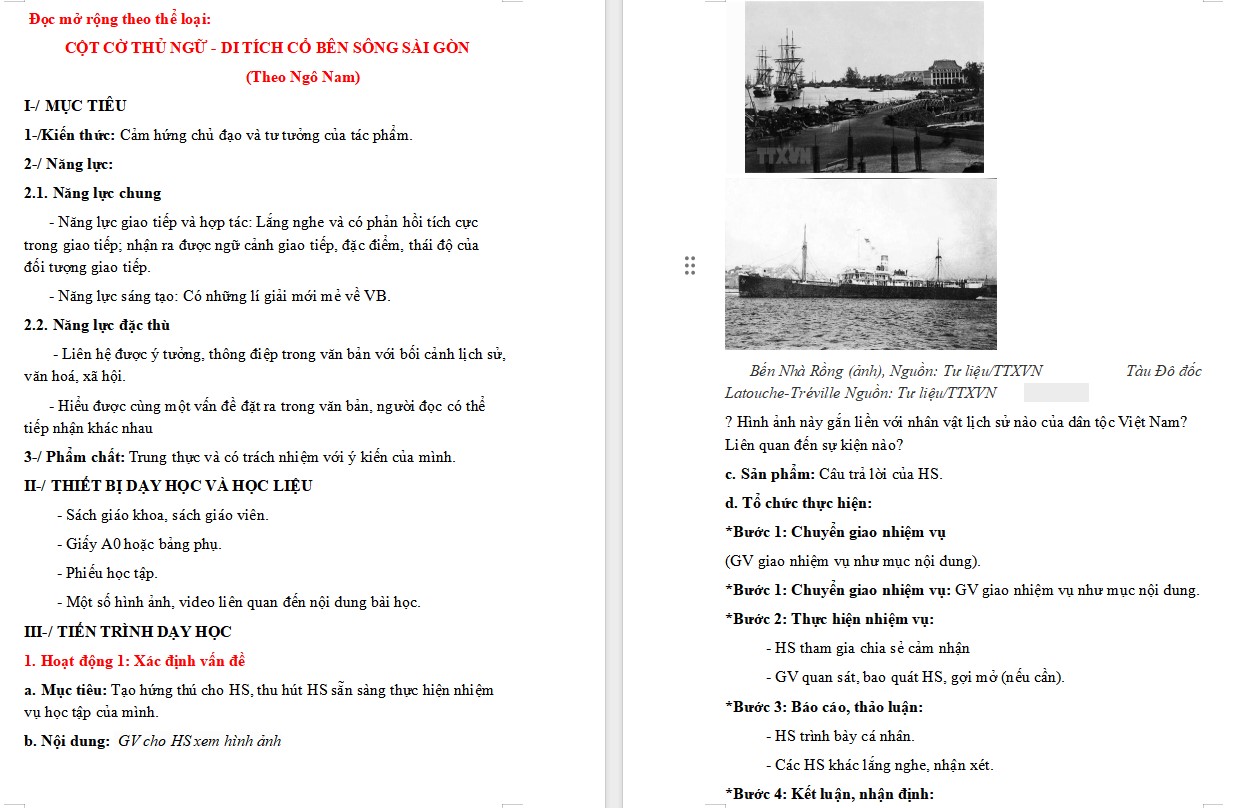 KHBD Ngữ văn 9 Bài Cột cờ Thủ Ngữ - di tích cổ bên sông Sài Gòn CTST