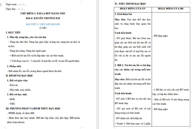 Giáo án Tiếng Việt 2 Viết về một lần mắc lỗi