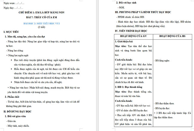 Giáo án Tiếng Việt 2 Một tiết học vui